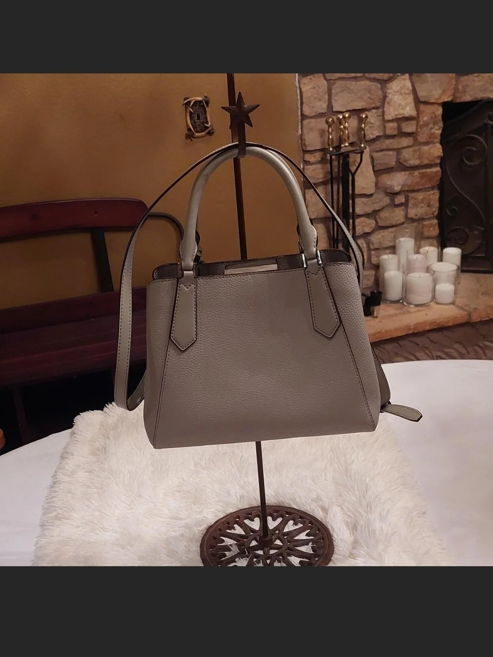 Michael Kors Kimberly Small Pebbled Leather Satchel Grey Like New/Excellent